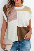 Switch Cable-Knit Color Block Round Neck Sweater Vest 3 image