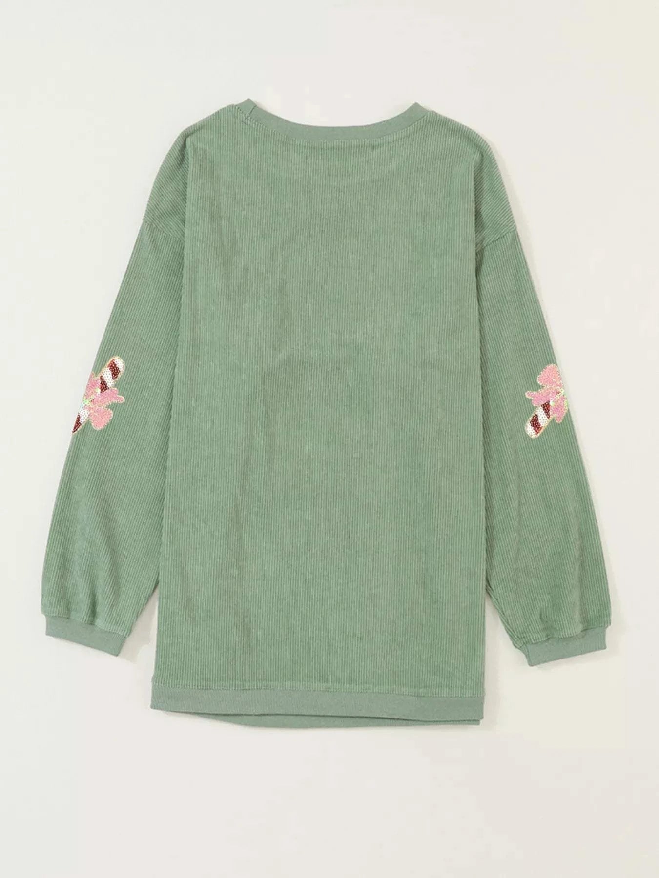 Christmas Sequin Candy Cane Patched Corded Ribbed Baggy Sweatshirt