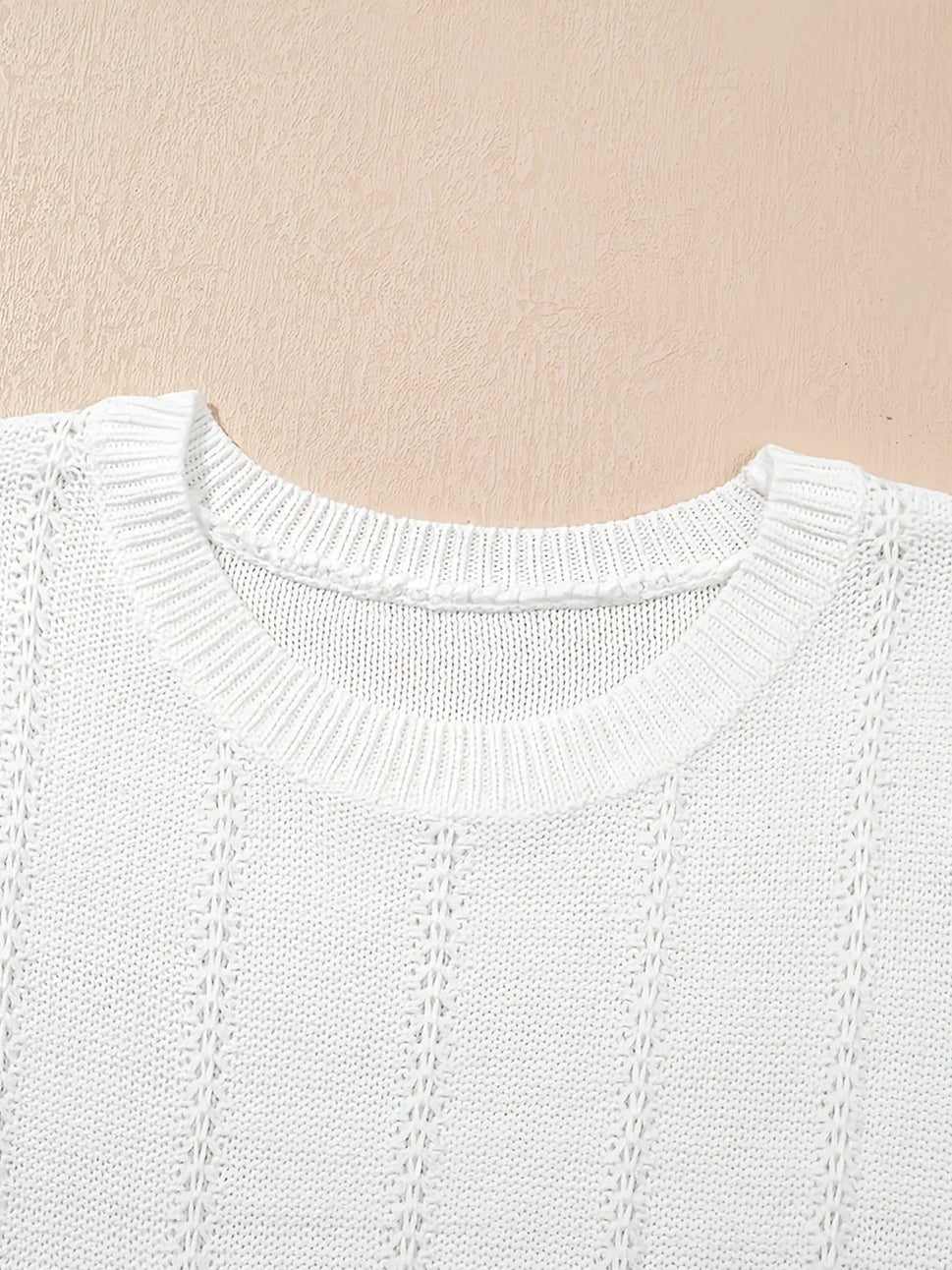 Openwork Round Neck Short Sleeve Sweater