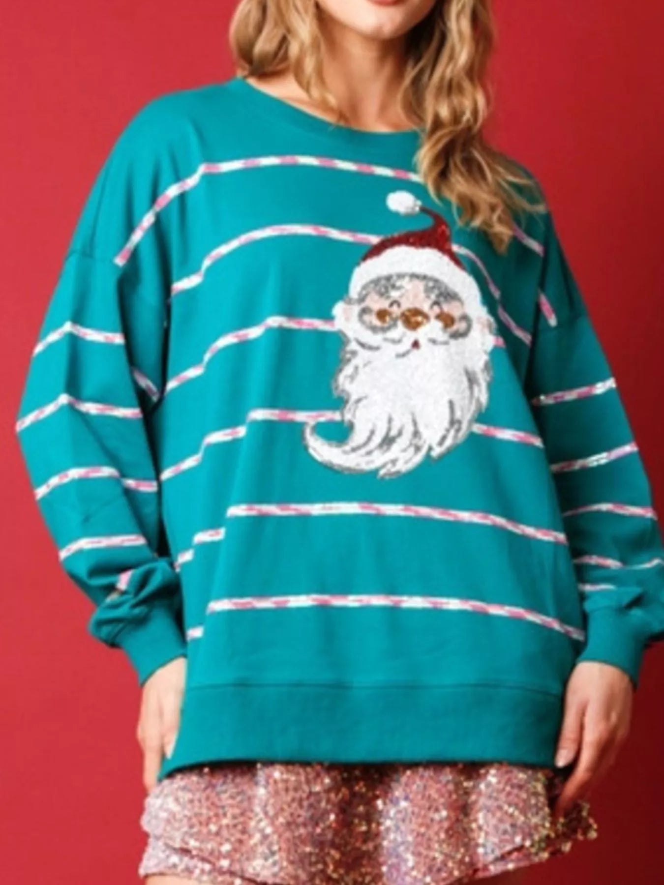 Christmas Santa Striped Long Sleeve Sweatshirt