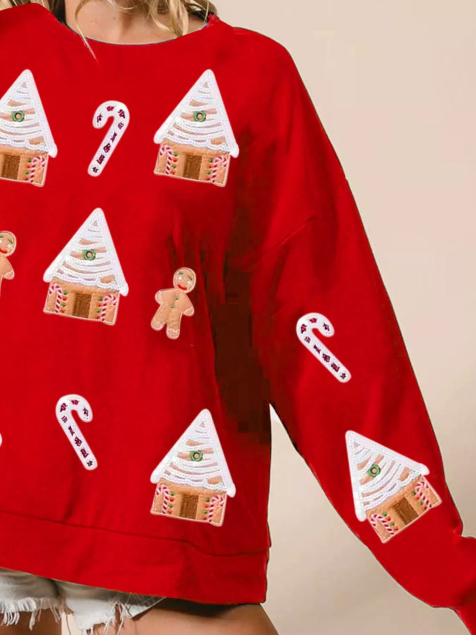 Christmas Gingerbread House Sequin Sweatshirt