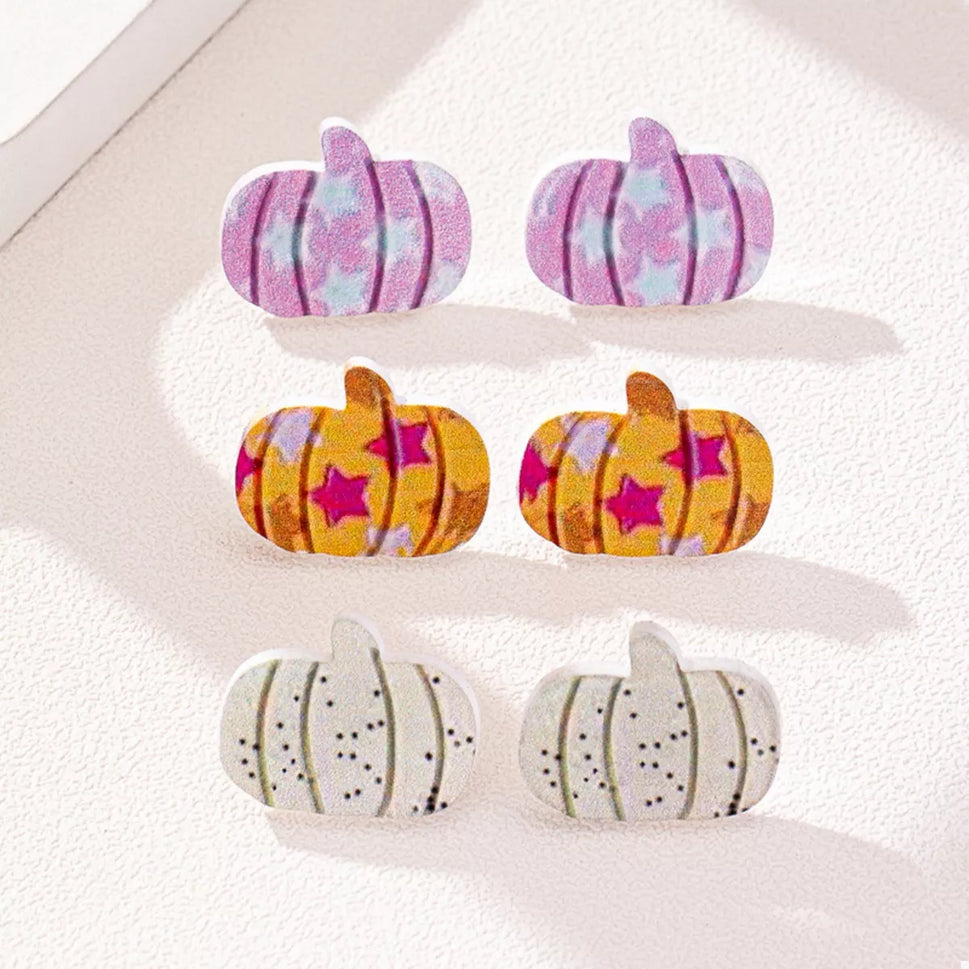3 Piece Halloween Pumpkin Stud Earrings
