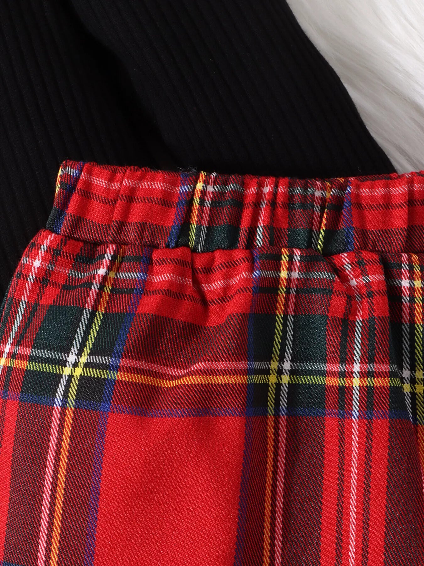 Children's Ribbed Knit Top & Plaid Skirt Set