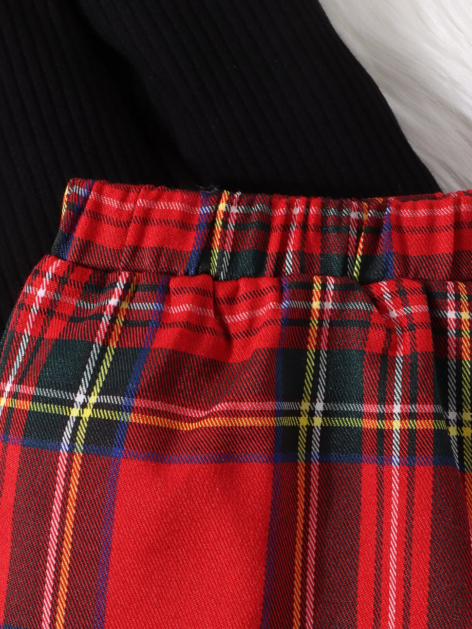 Children's Ribbed Knit Top & Plaid Skirt Set
