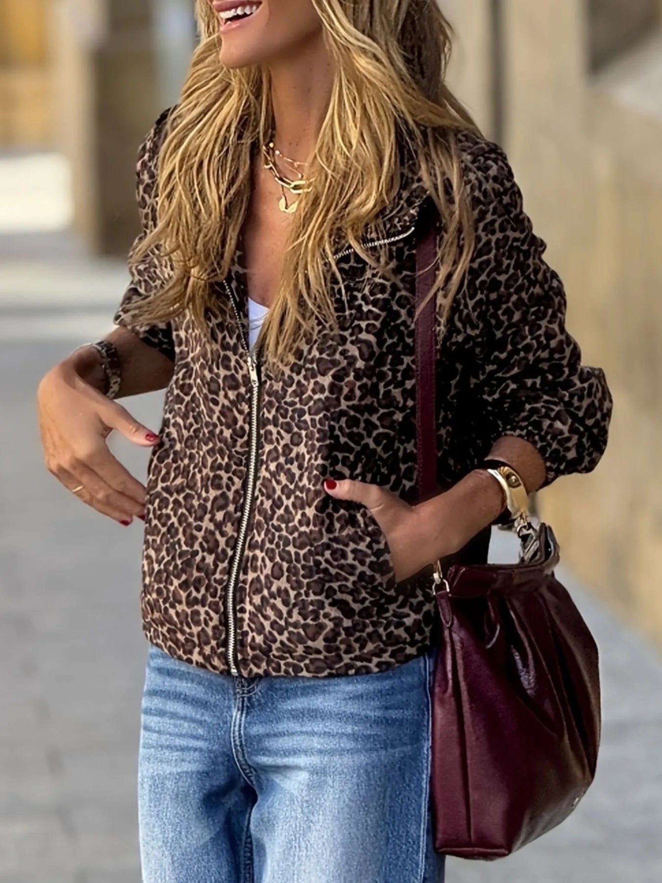 Leopard Print Zip-Up Hoodie