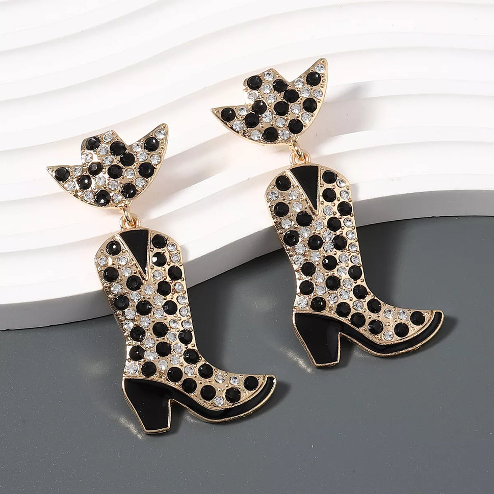 Rhinestone Cowboy Boot Dangle Earrings