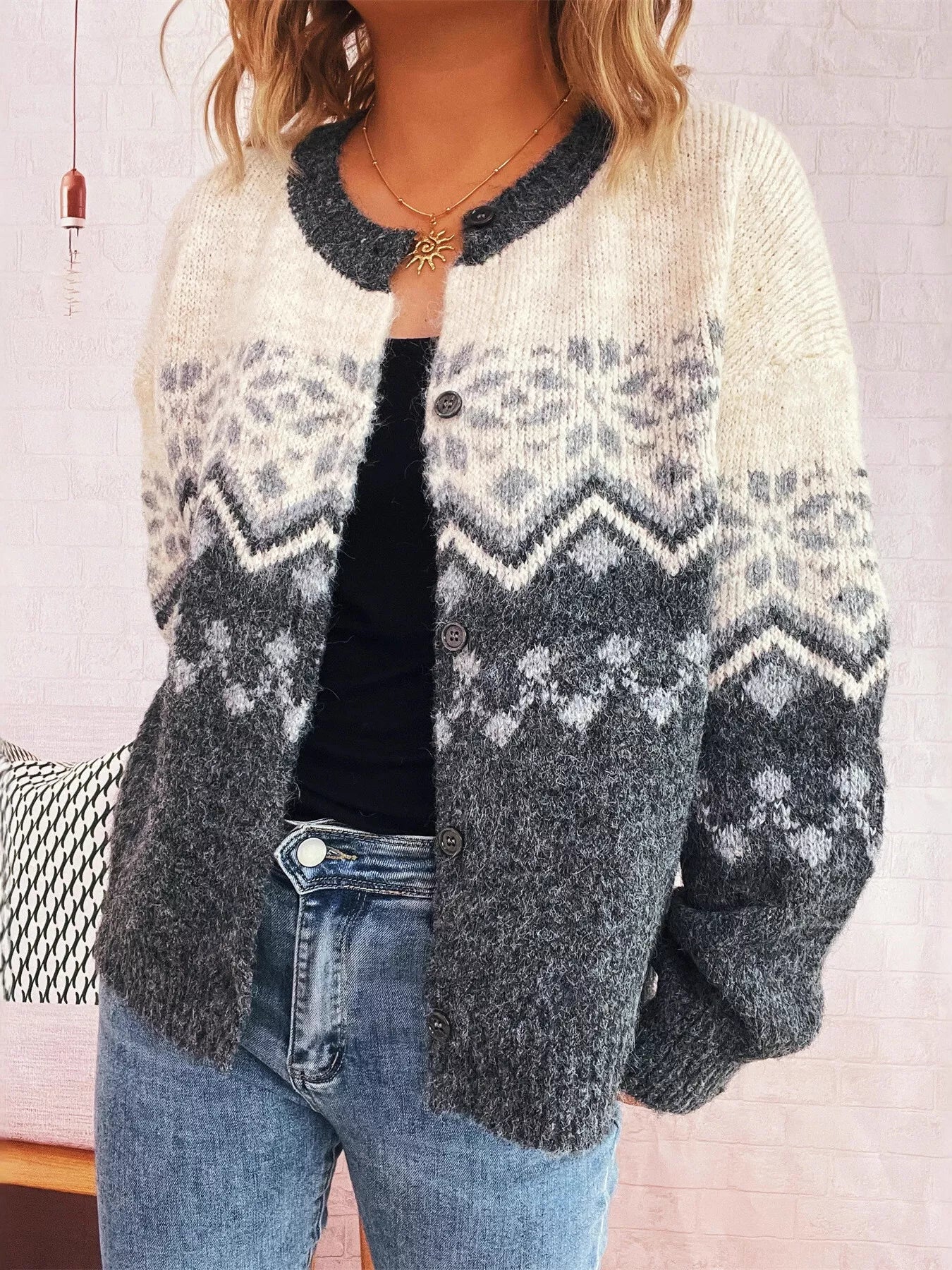 Christmas Button Up Drop Shoulder Cardigan