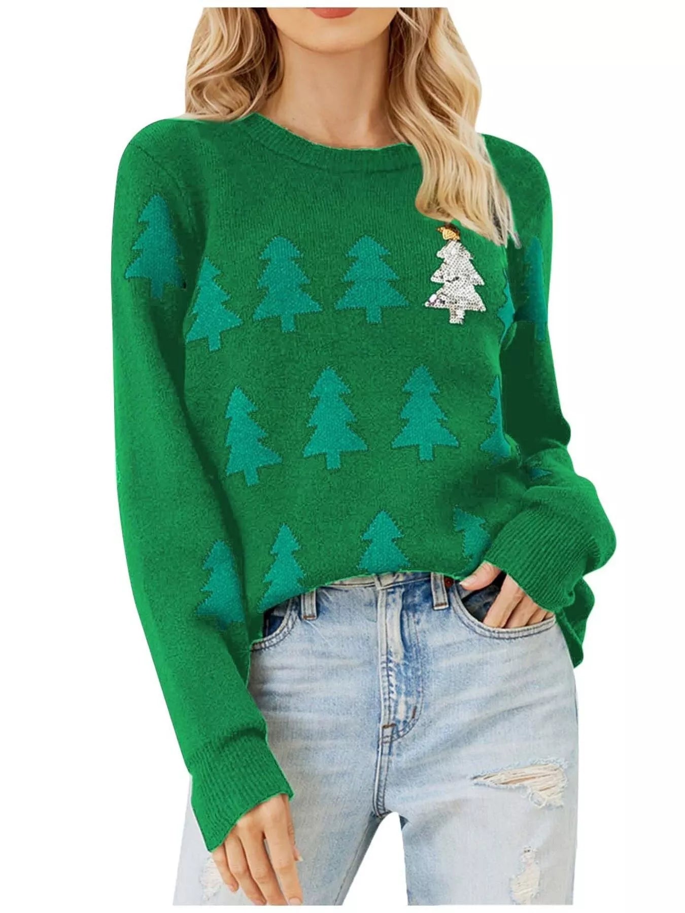 Christmas Tree Pattern Long Sleeve Sweater