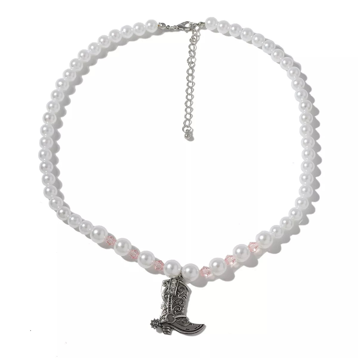 Pearl Beaded Cowboy Boot Necklace