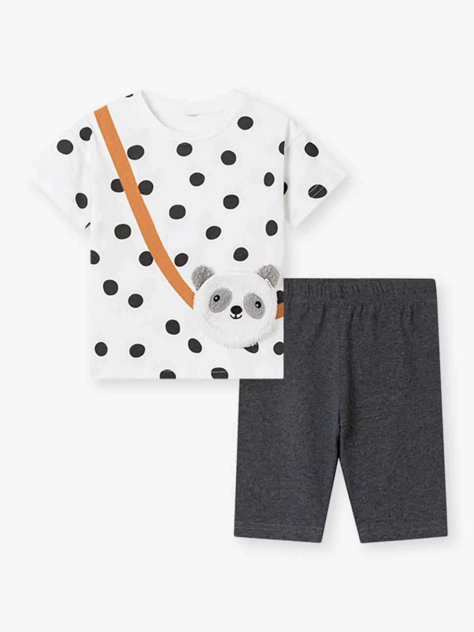 Children's Panda Plush Bag Polka Dot Outfit Set