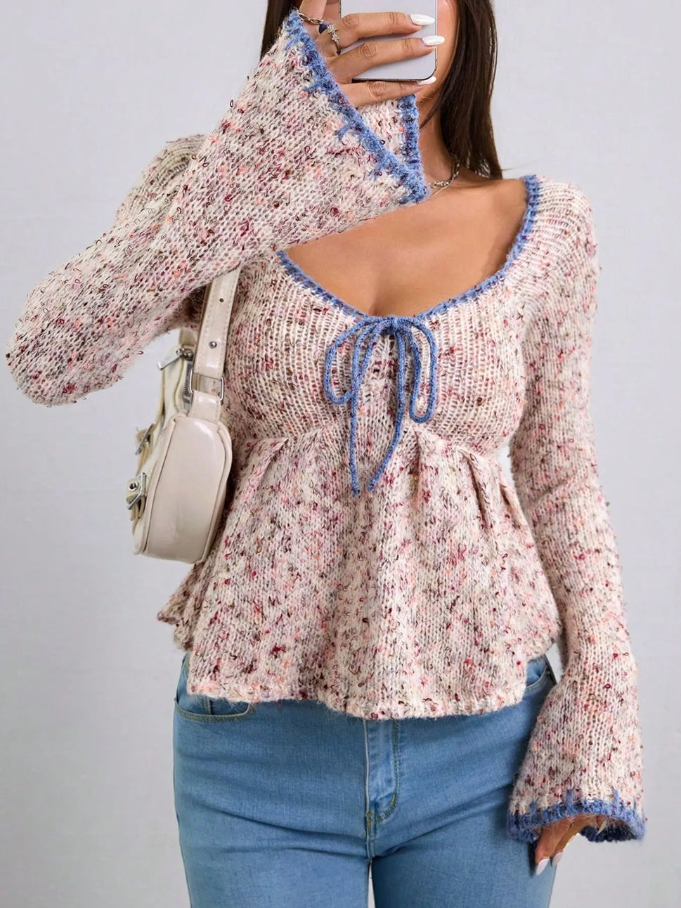 Tie Front Flare Sleeve Sweater
