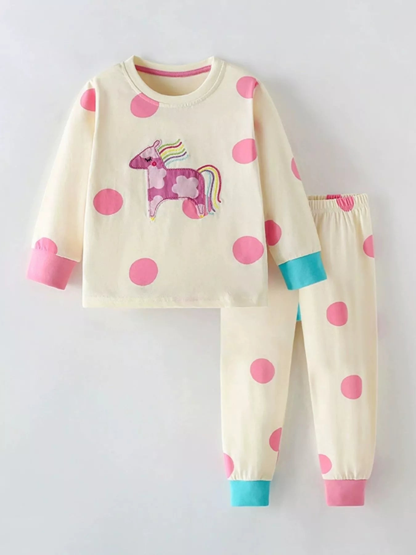 Children's Unicorn Polka Dot Top and Pants Pajama Set