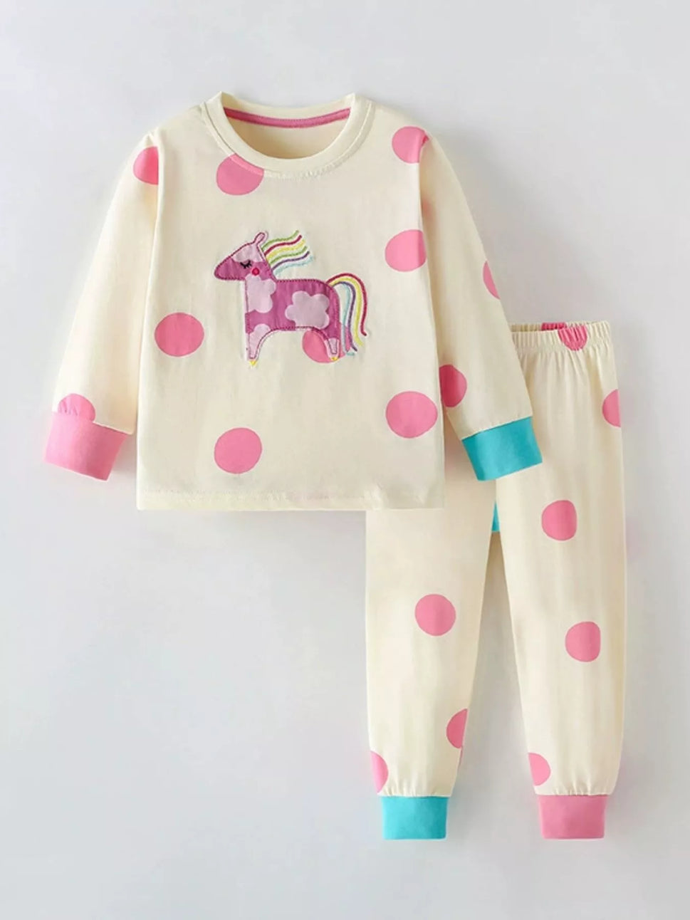 Children's Unicorn Polka Dot Top and Pants Pajama Set