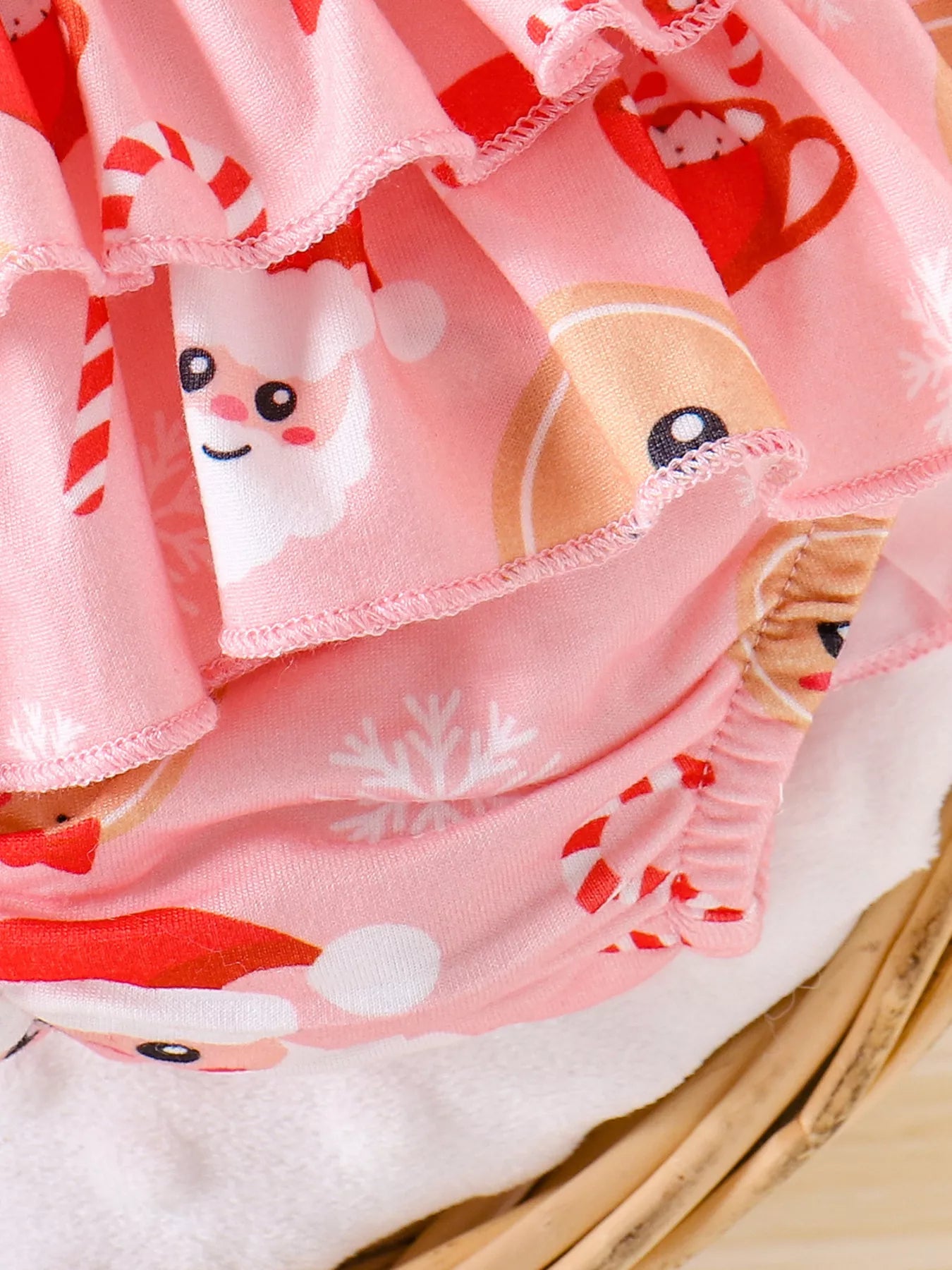 Children's Christmas Ruffled Long Sleeve Top and Skirt Set with Headband