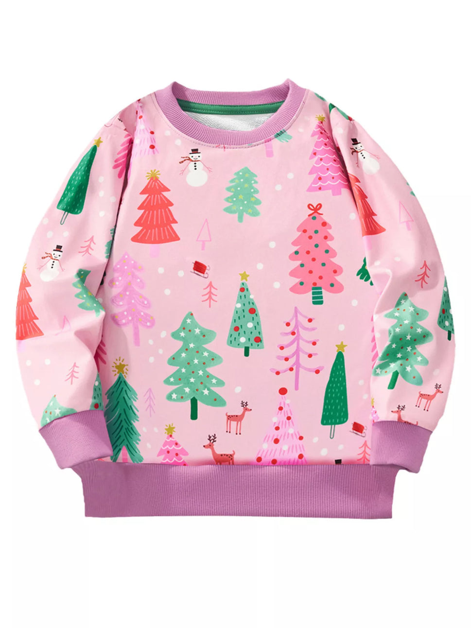 Children's Christmas Tree Print Crew Neck Sweatshirt