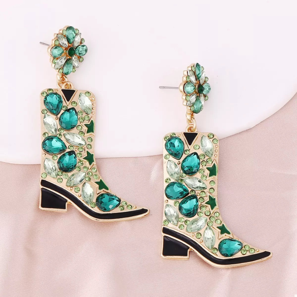 Western Boot Dangle Earrings with Rhinestones