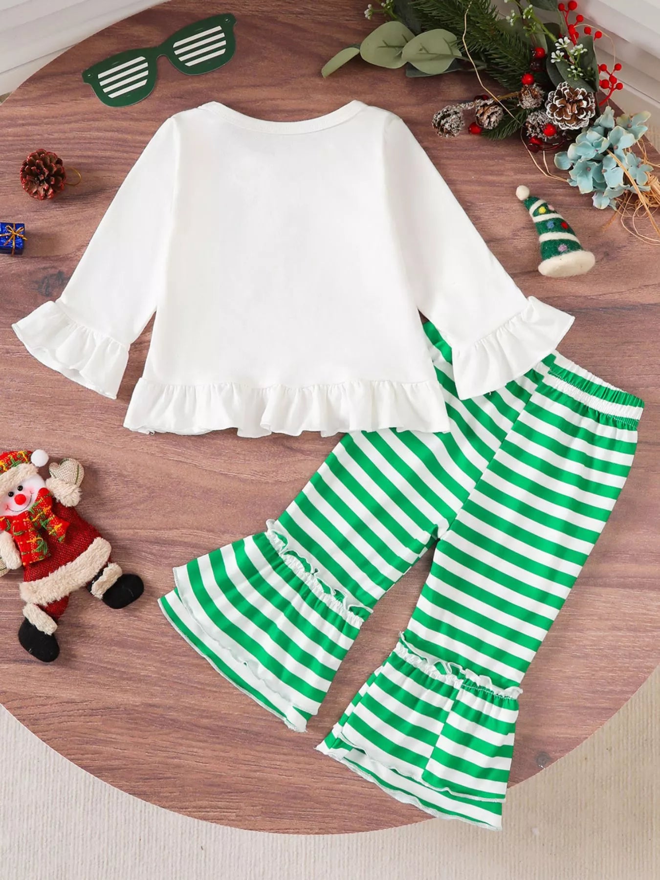 Children's Christmas Ruffle Trim Top and Pants Set