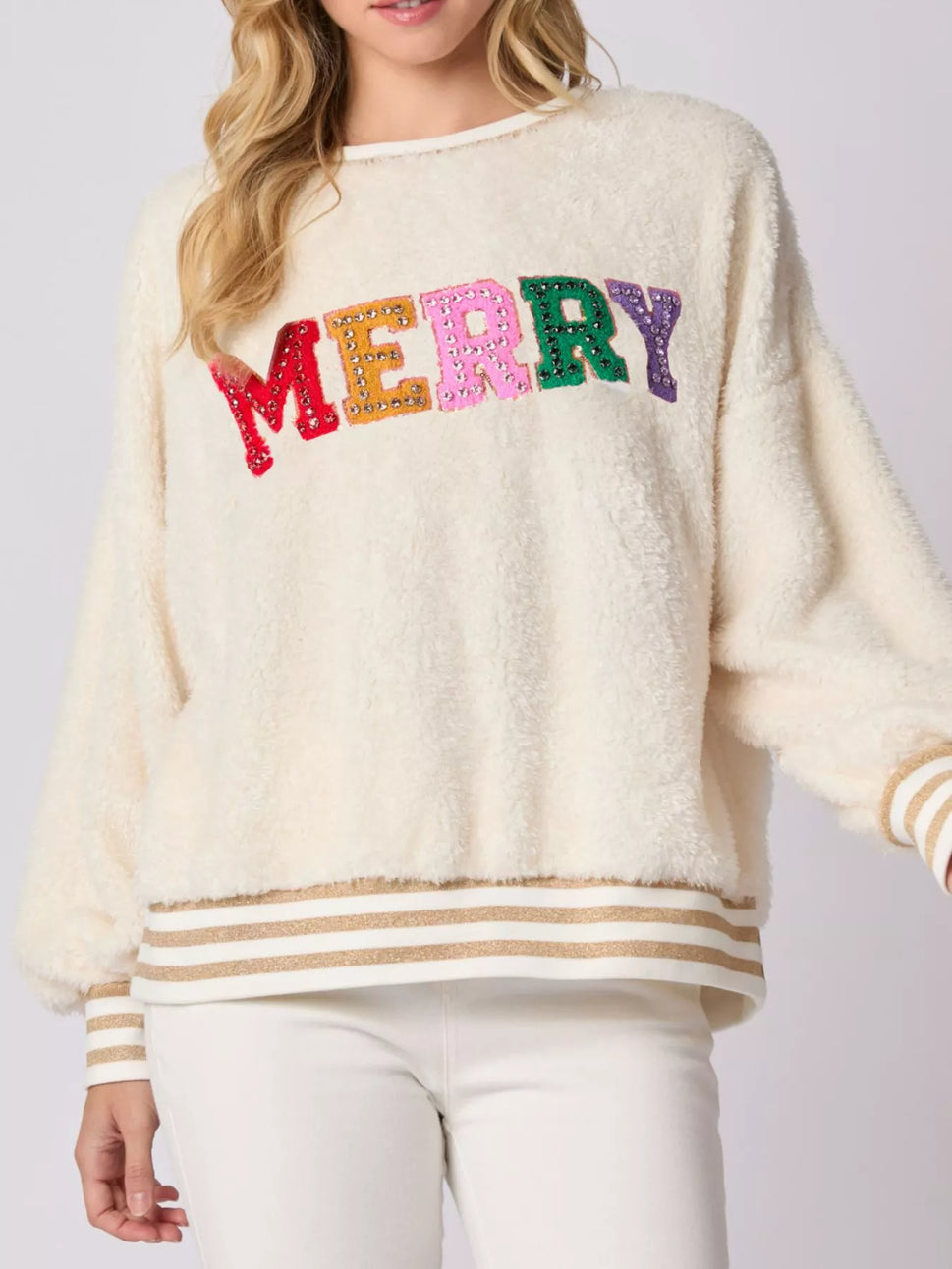 Rhinestone Merry Christmas Round Neck Sweatshirt