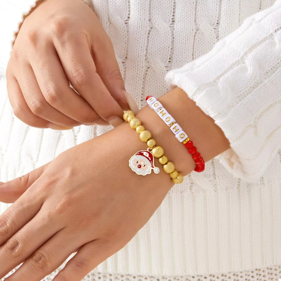 2 Piece Christmas Santa Beaded Bracelet