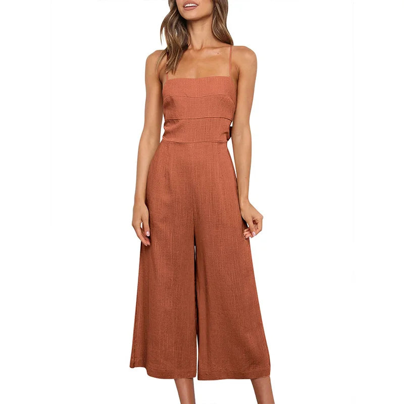 Boho Linen Jumpsuit - Wide Leg One-Piece