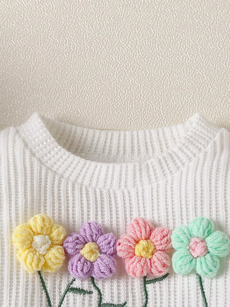 Children's Floral Applique Ribbed Top & Flare Leg Pants Set