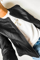 Switch PU Leather Round Neck Long Sleeve Jacket 3 image