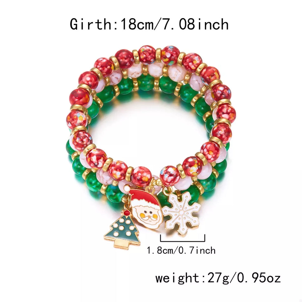 3 Piece Christmas Charm Beaded Bracelet
