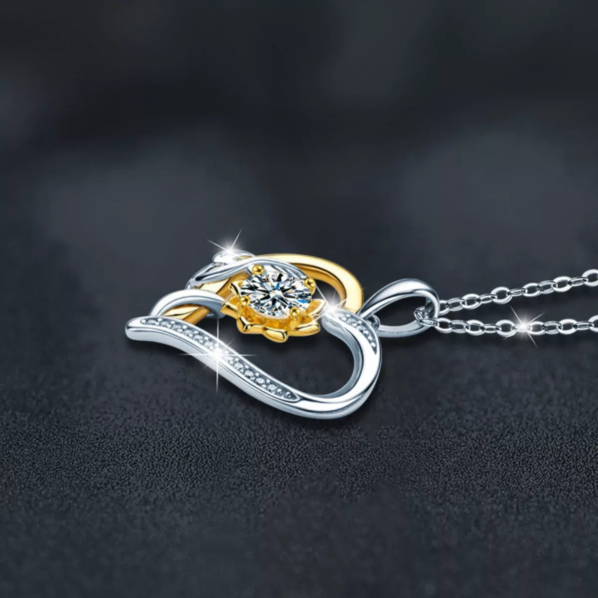1 Carat Two Tone Heart-Shaped Pendant Necklace