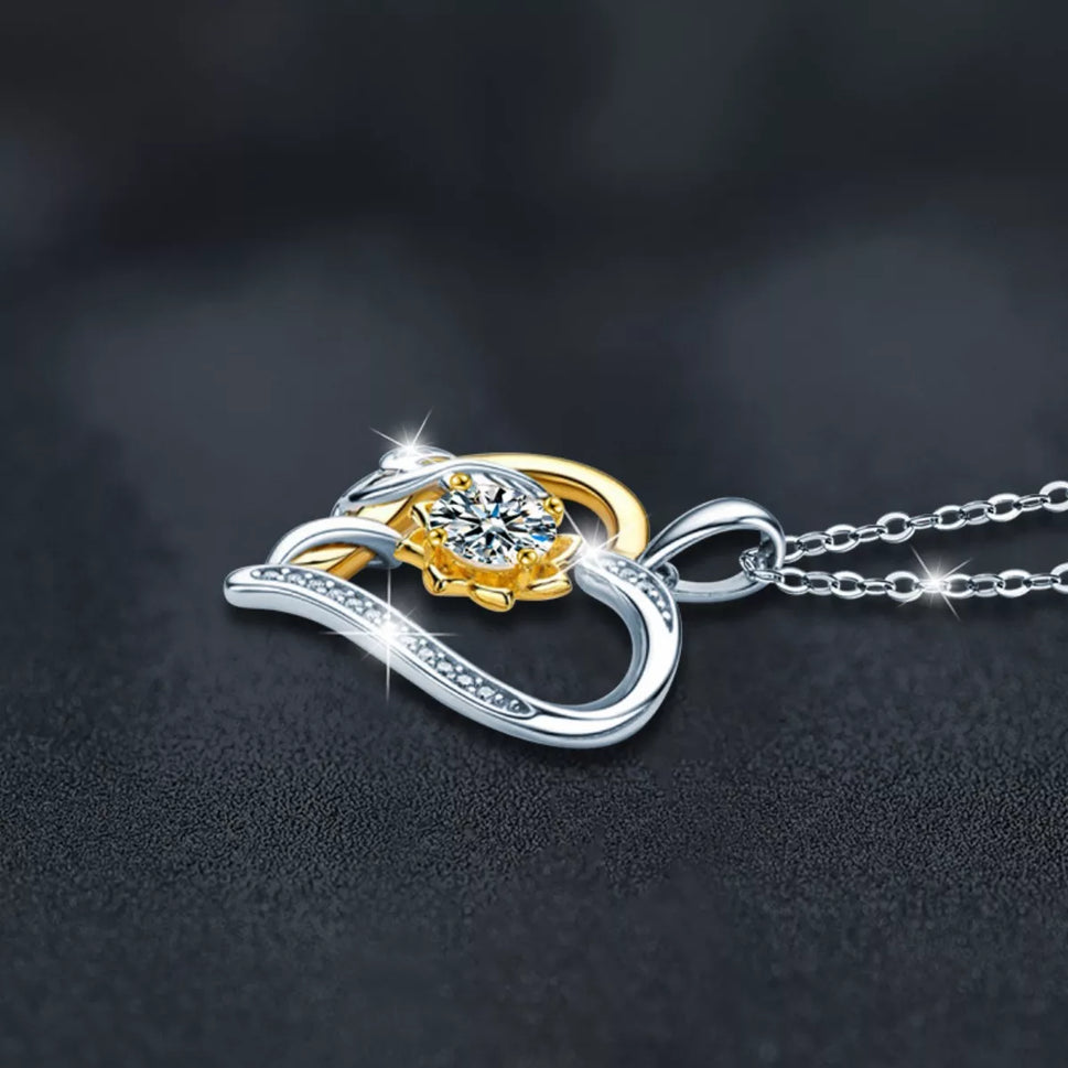 1 Carat Two Tone Heart-Shaped Pendant Necklace