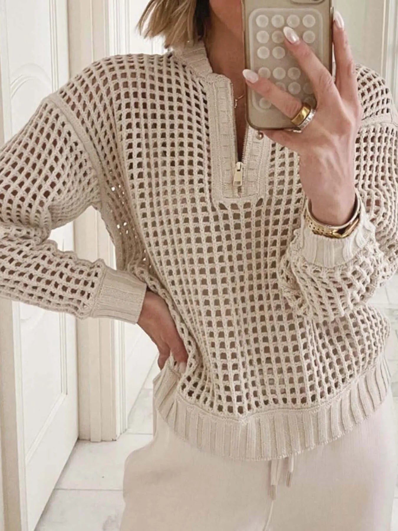 Half-Zip Detail Long Sleeve Sweater