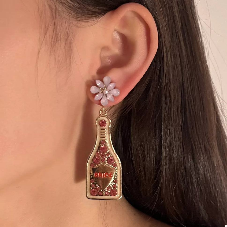 Bride Champagne Bottle Dangle Earrings