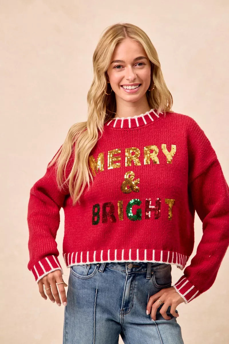 BiBi Christmas Theme Sequin Lattering Sweater
