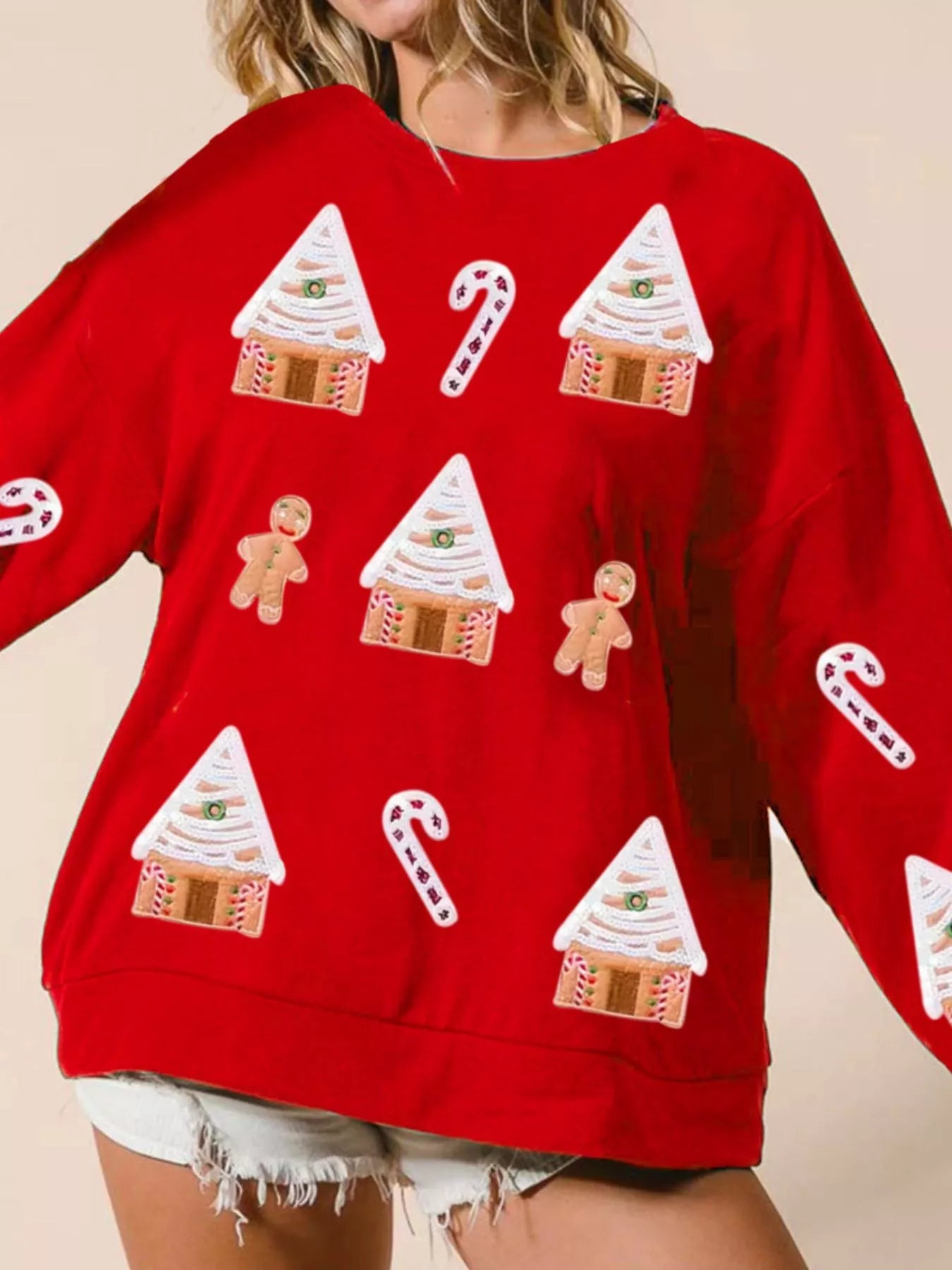 Christmas Gingerbread House Sequin Sweatshirt