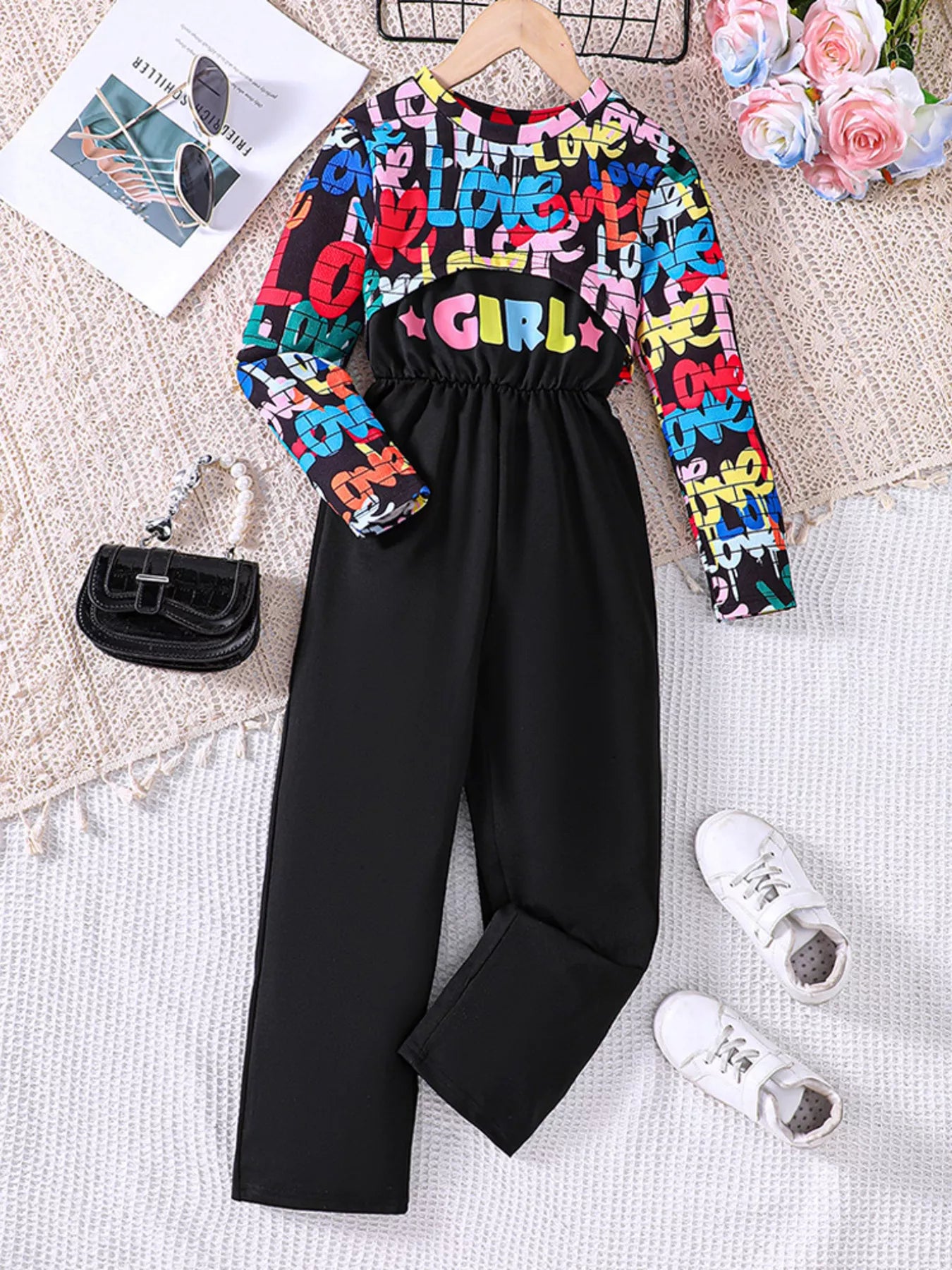 Children's Colorful Geometric Print Top & Jumpsuit Set