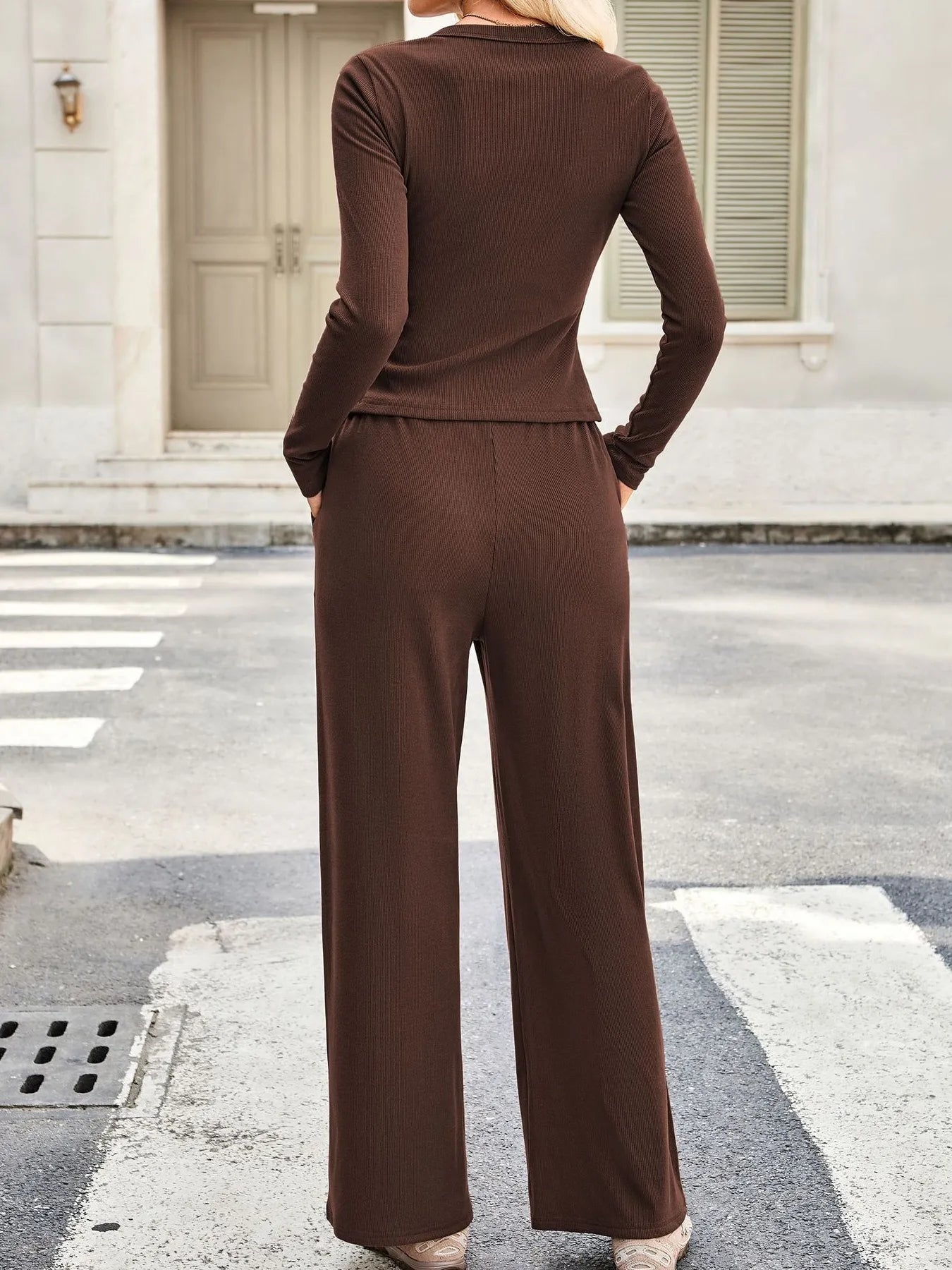 Button Up Long Sleeve Top and Pants Set