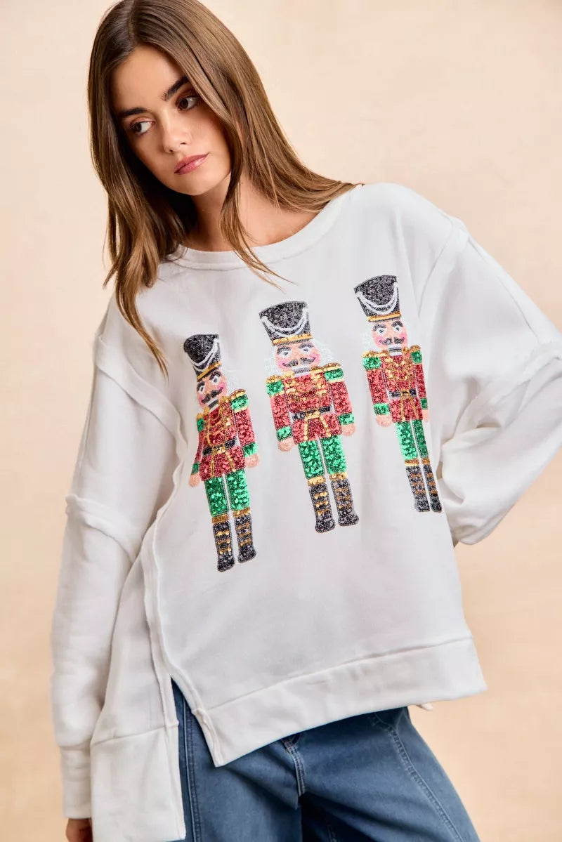BiBi Christmas Sequin Nutcrackers Embroidery Sweatshirt