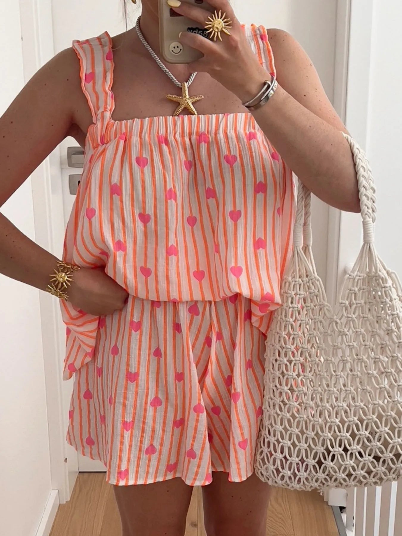 Striped Heart Cami Top and Shorts Set