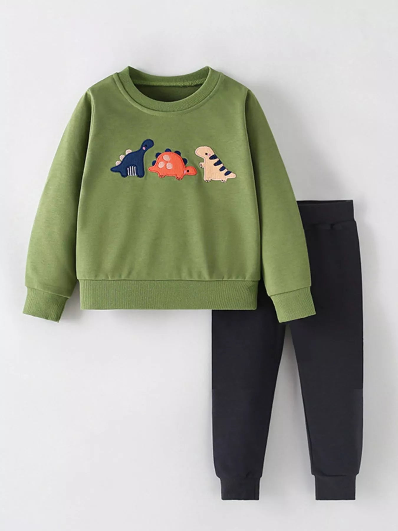 Children's Dinosaur Embroidered Sweatshirt and Pants Set