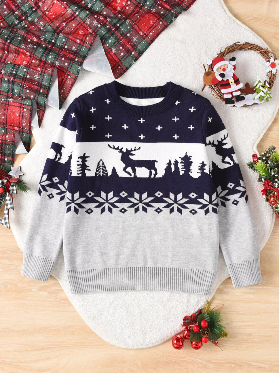 Children's Christmas Reindeer Pattern Knit Sweater