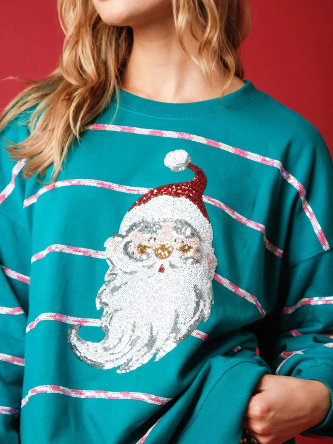 Christmas Santa Striped Long Sleeve Sweatshirt