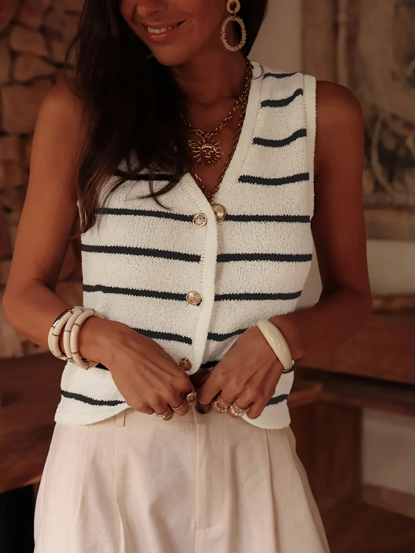 Striped Button Up Sweater Vest