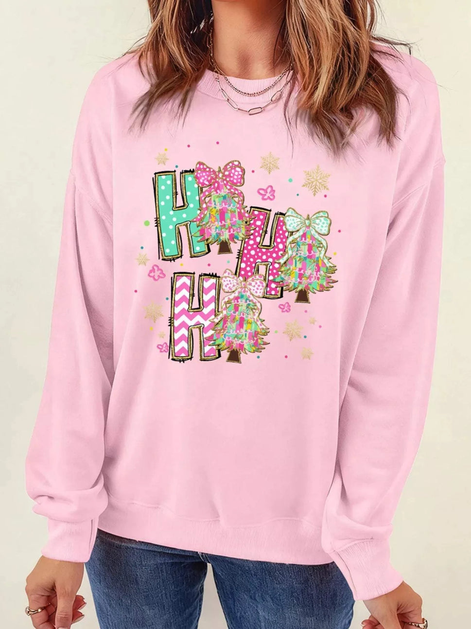 HO HO HO Christmas Tree Graphic Pullover Sweatshirt
