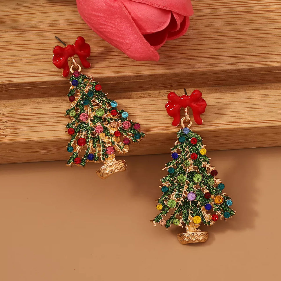 Christmas Tree Earrings with Bow