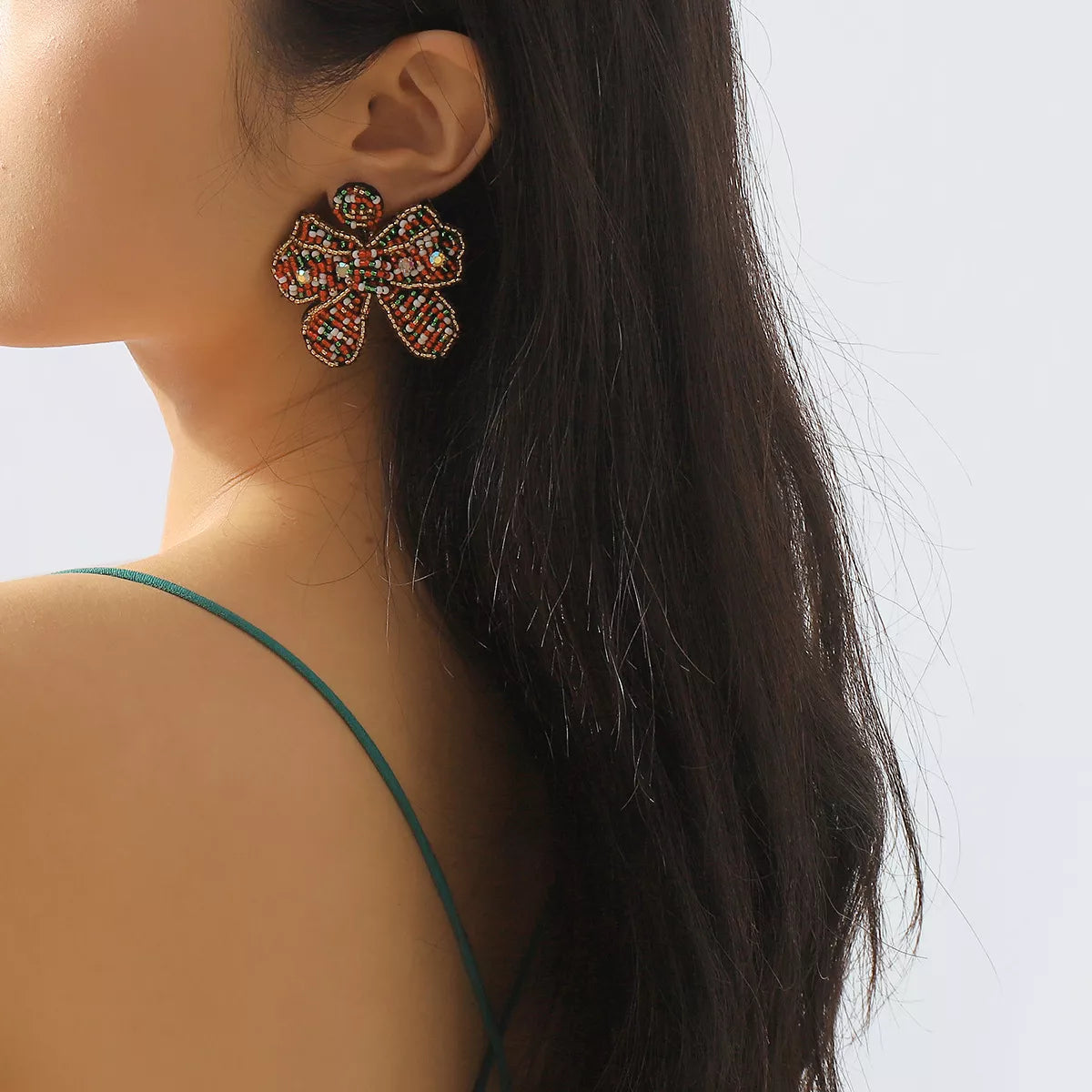 Beaded Bowknot Christmas Earrings