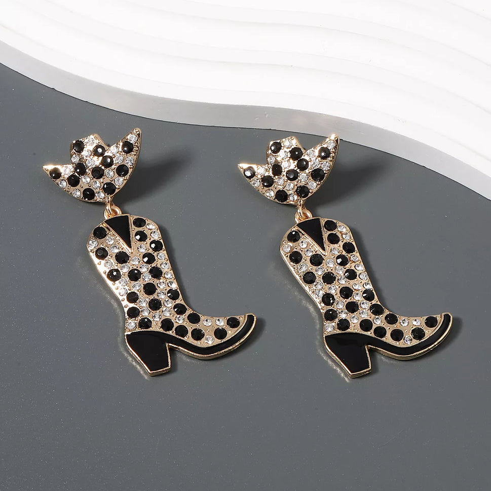 Rhinestone Cowboy Boot Dangle Earrings