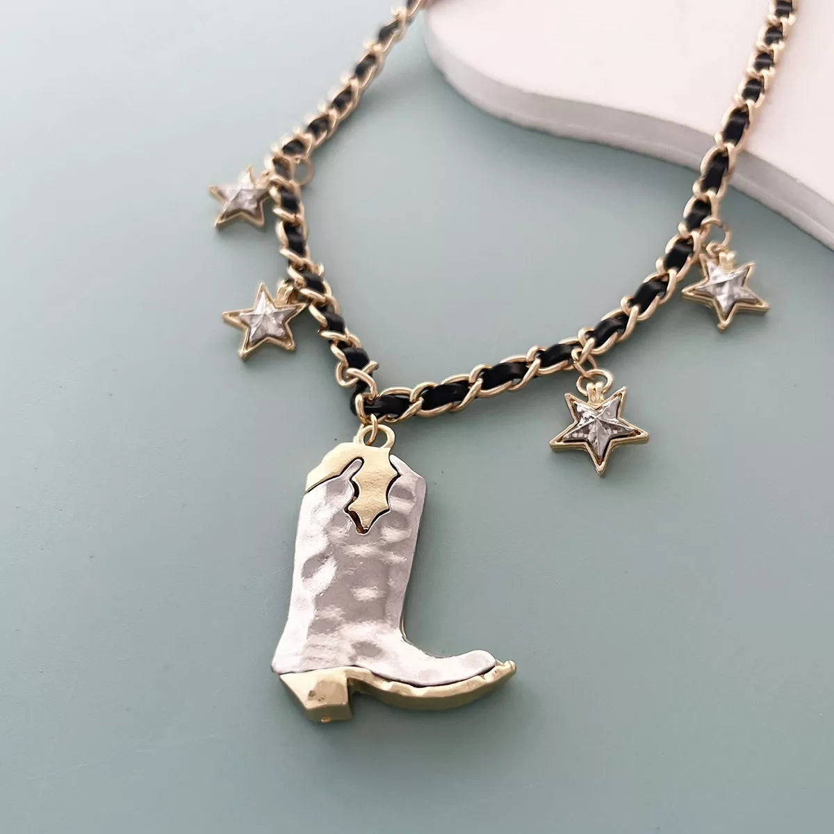 Western Style Star Charm Boot Pendant Necklace