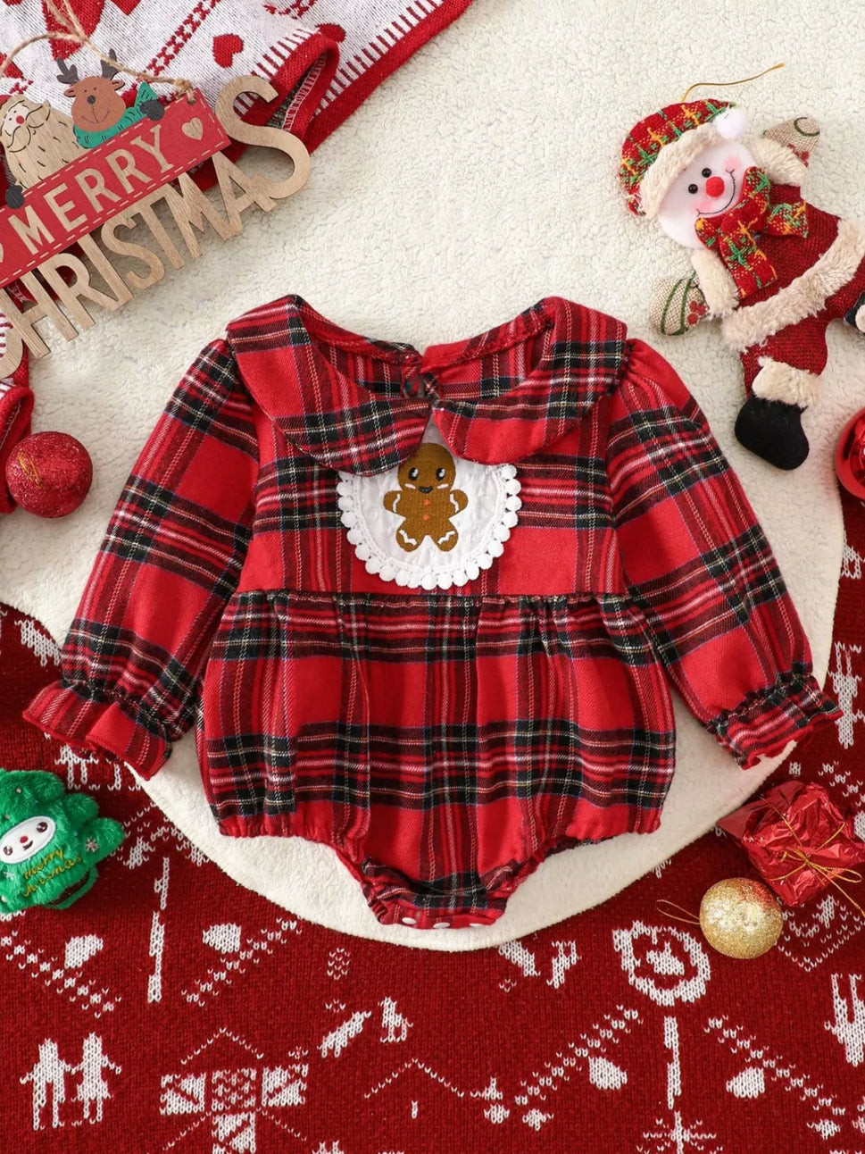 Children's Christmas Plaid Gingerbread One-Piece