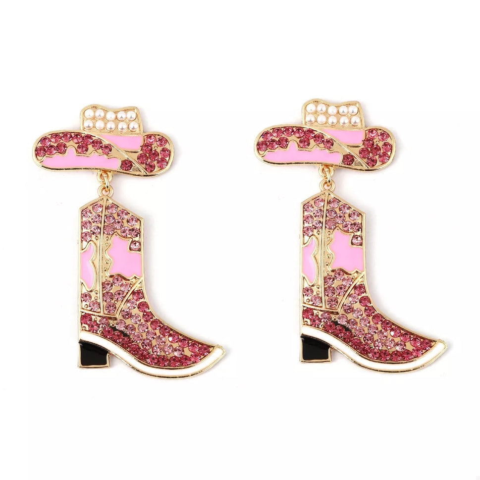 Rhinestone Cowboy Boot Dangle Earrings