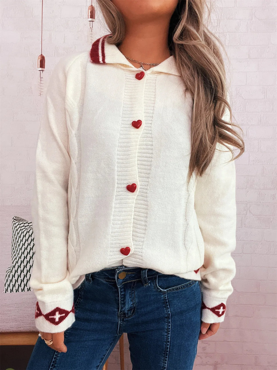 Heart Button Long Sleeve Cardigan