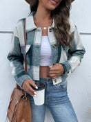 Switch Perfee Plaid Button Up Drop Shoulder Cropped Jacket 3 image